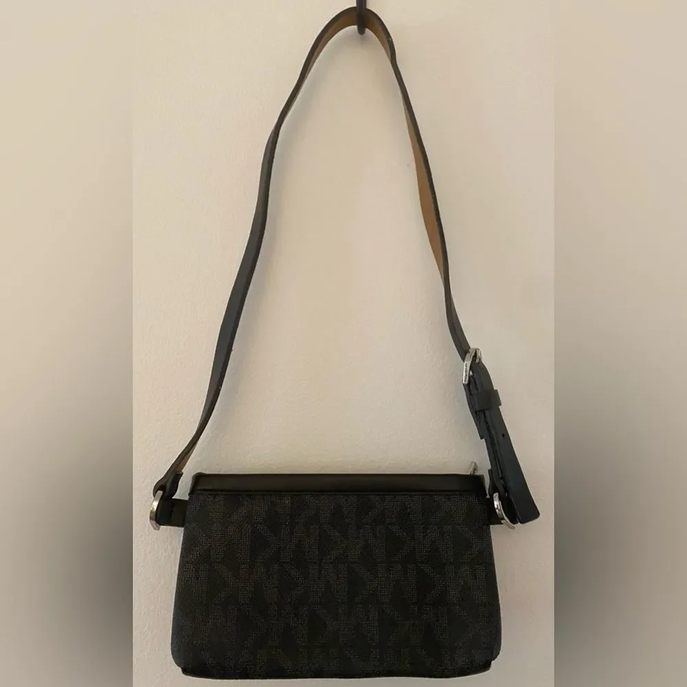 Michael Kors Logo Designer Leather Zip Black Belt Bag
